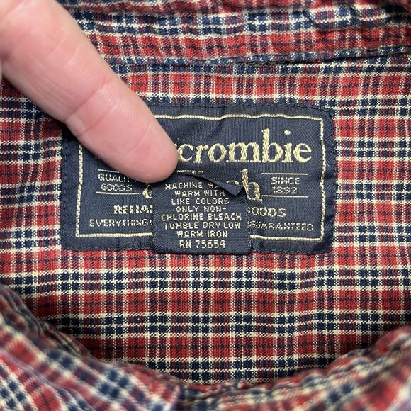 Abercrombie & Fitch Plaid Button-Down Shirt Men’s L Red Short Sleeve Pocket - Picture 5 of 9